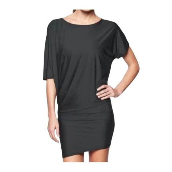 Athleta Sunlover  | Women's Shirt Dress Small  Hilo Asymmetric Black Draped - Picture 3 of 16